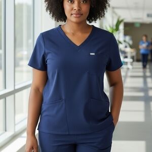 Figs Women's Short Sleeve Navy Top